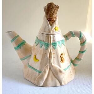 TEAPOT-Tent-Teepee Style-Ceramic-Decorative or for Use-Holds 2 Cups